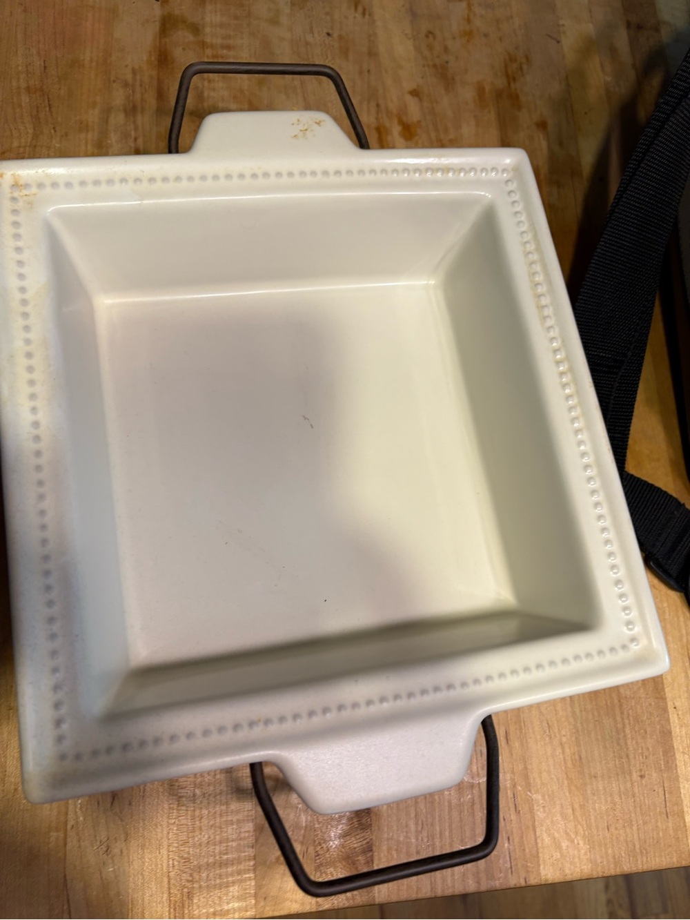 Square Ceramic Baking Dish in Cream with Metal Handles